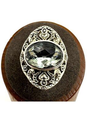 Sterling Silver 925 Green Amethyst Scroll Heart Design Statement RIng Size 6.75